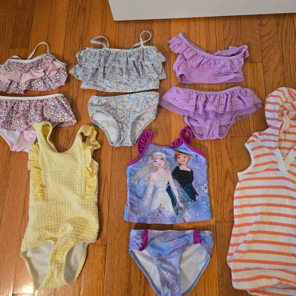 Bundle of 5 girls size 2T swimsuits and 1 cover up